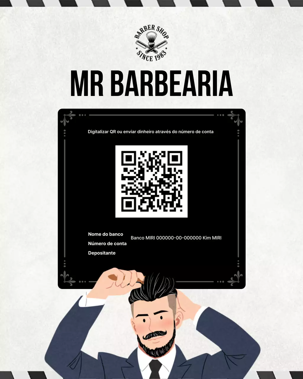 Guia de barbearia vintage preta