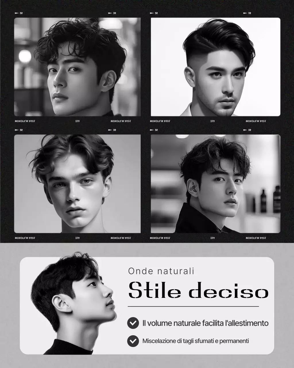 Promozione di un salone di bellezza moderno in bianco e nero