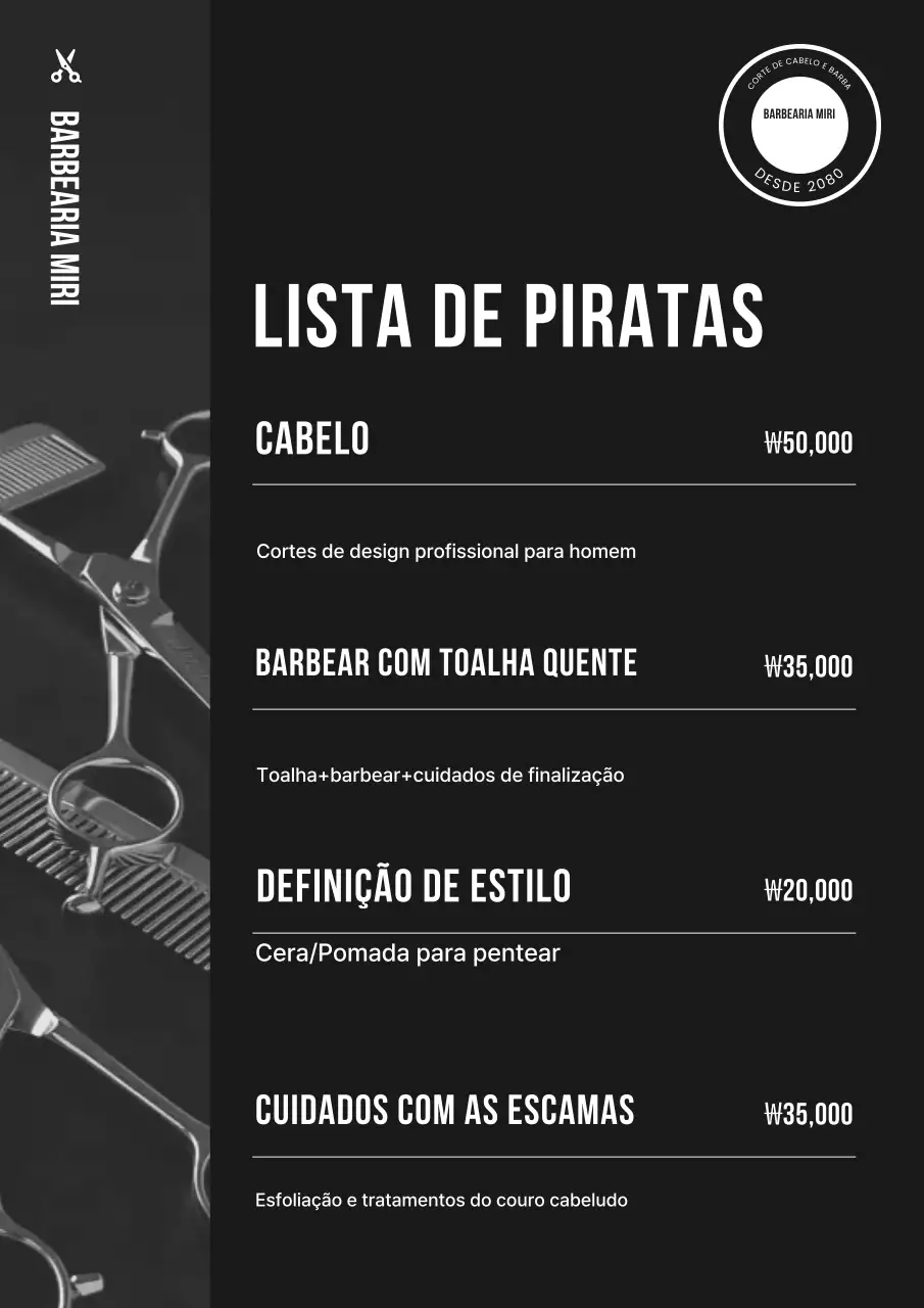 Guia de preços do salão de beleza Black Neat