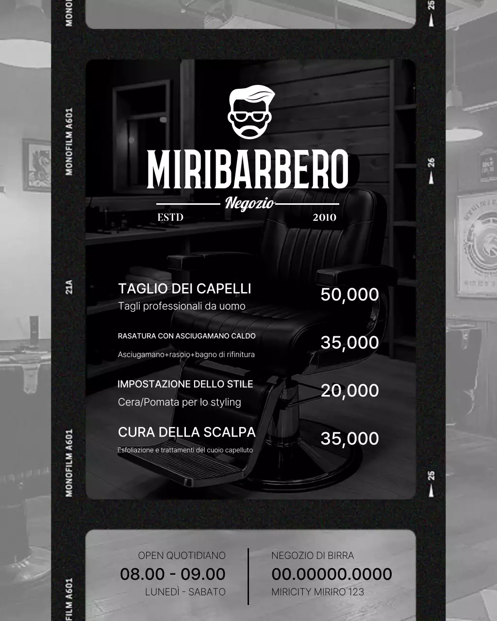 Promozione di un salone di bellezza moderno in bianco e nero