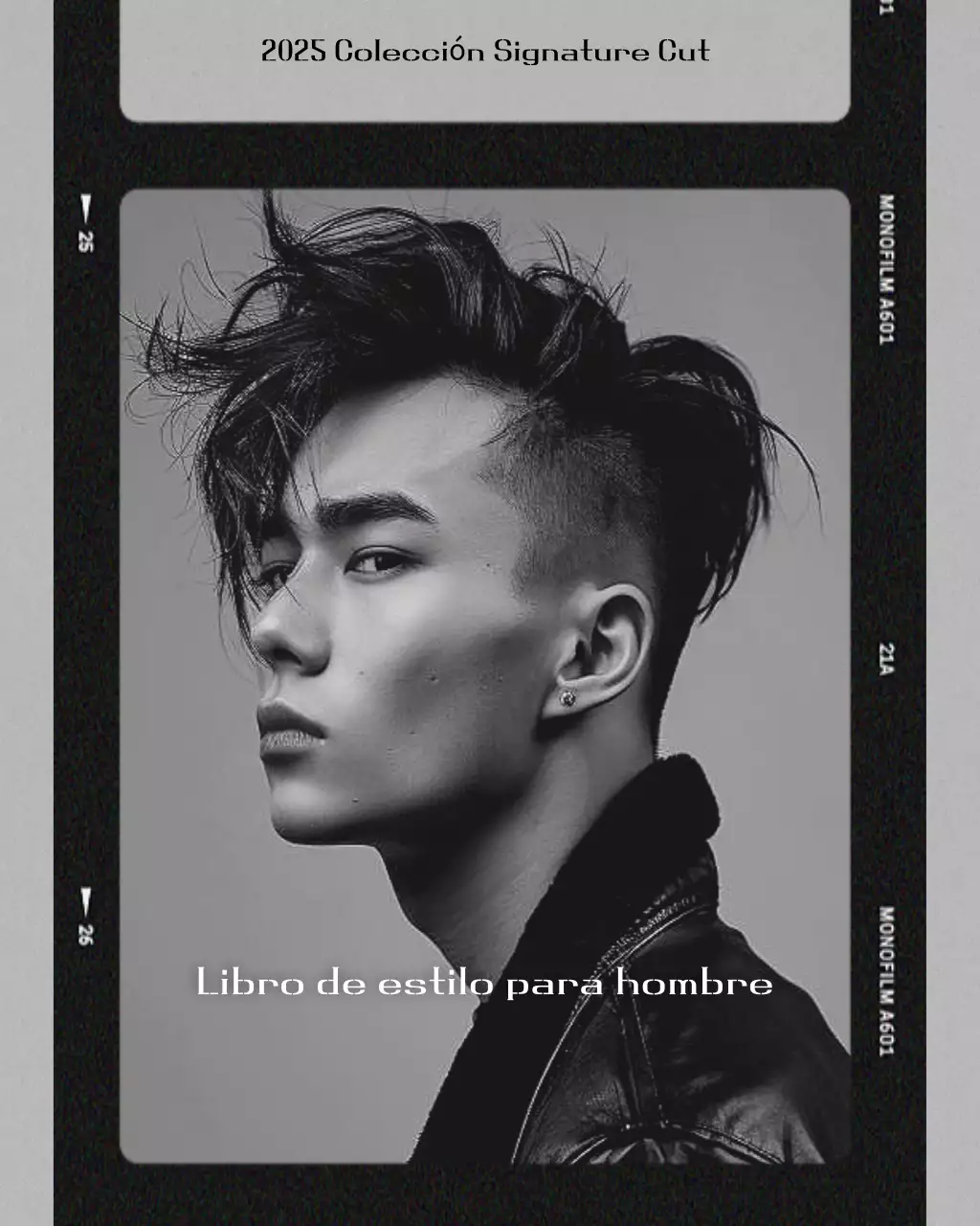 Promoción de salón de belleza moderno en blanco y negro.