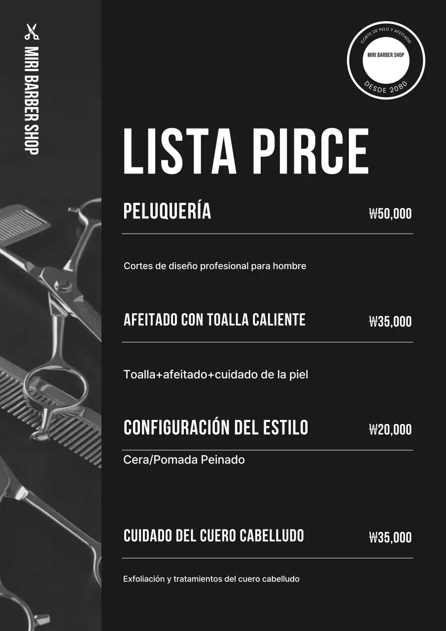 Guía de precios del salón de belleza Black Neat