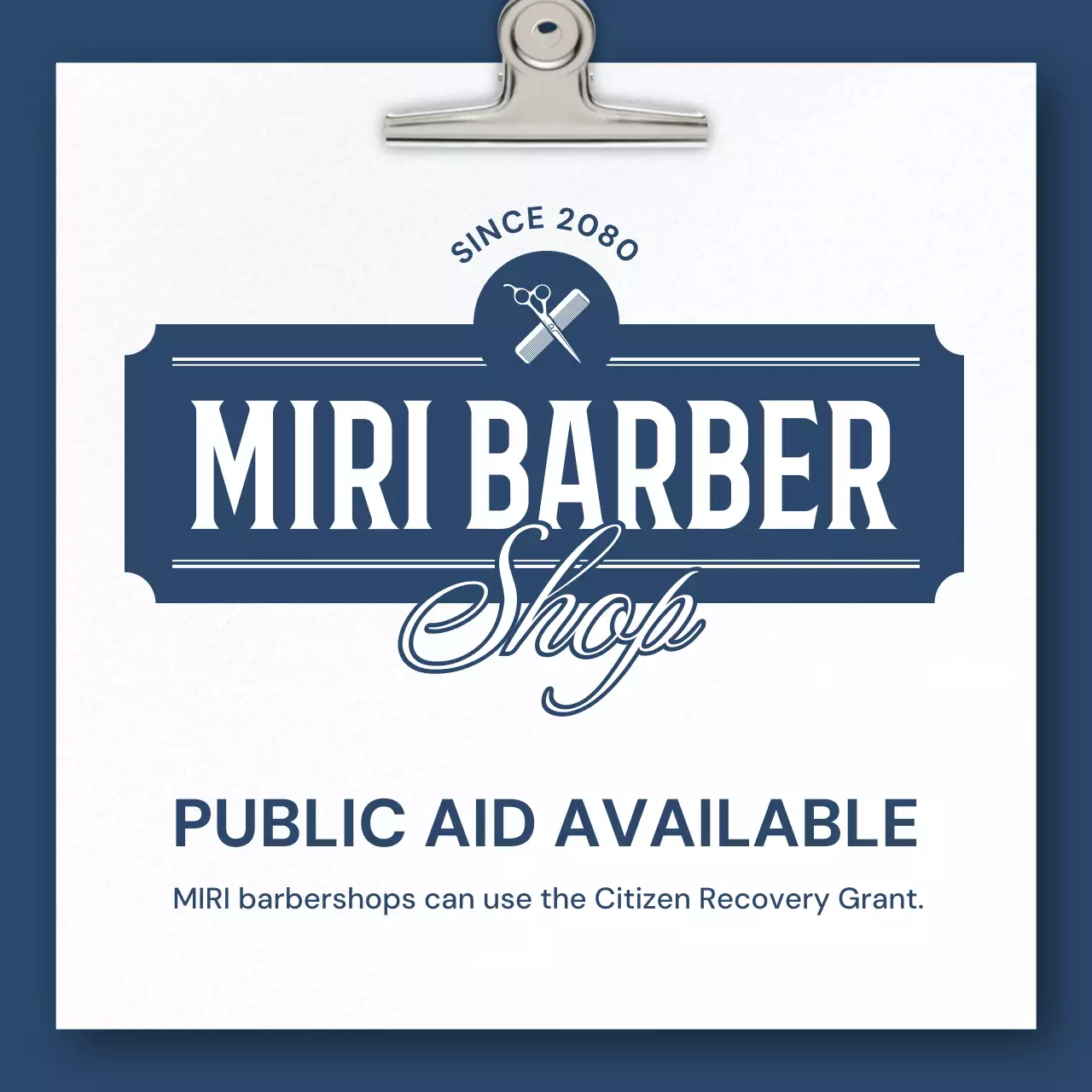 blue vintage barbershop announcement