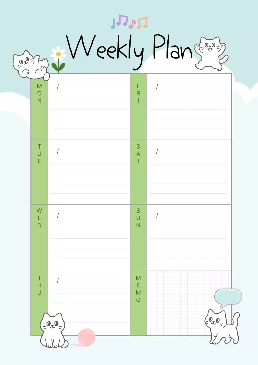 민트 아기자기한 다이어리 주간 계획