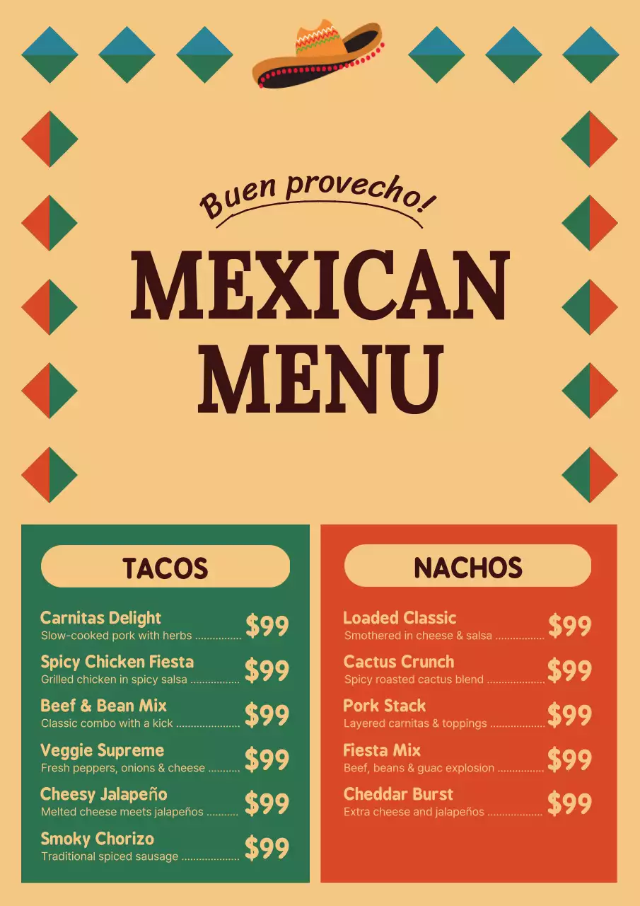 Beige Traditional Mexican Menu Design Poster
