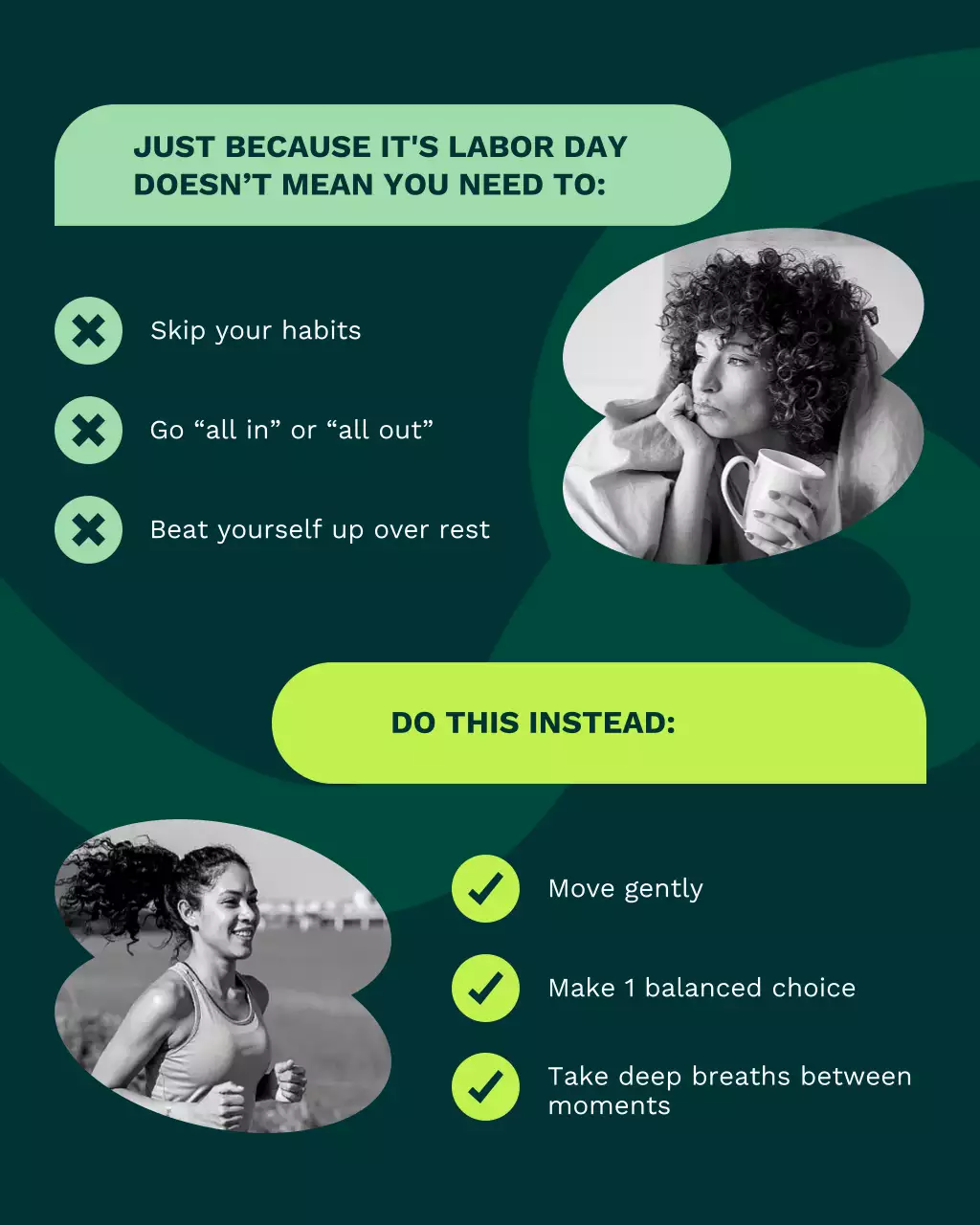 Green Clean Abstract Labor Day Wellness and Fitness Tips Instagram Post