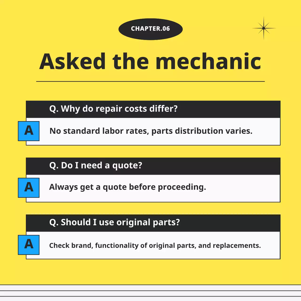 Yellow modern motorcycle repairs advertisement