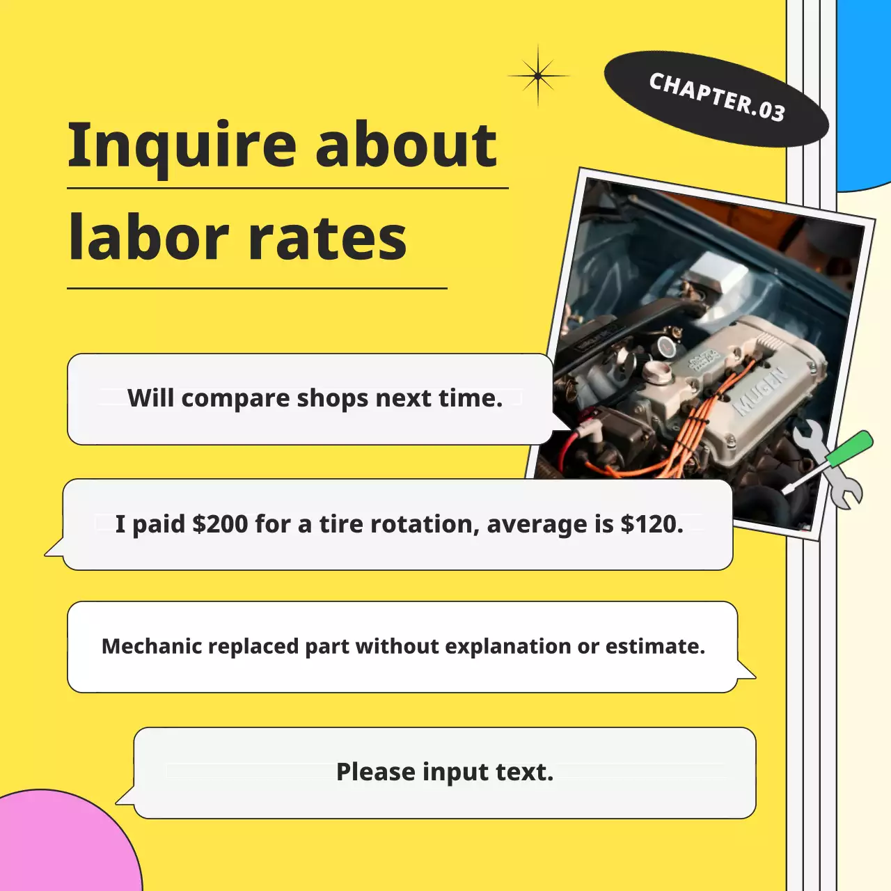 Yellow modern motorcycle repairs advertisement