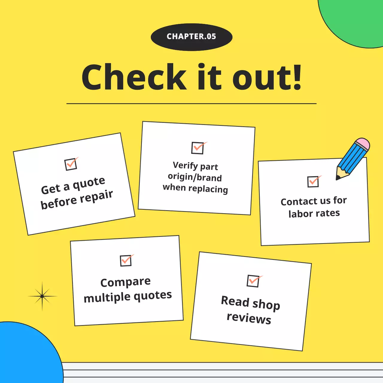 Yellow modern motorcycle repairs advertisement