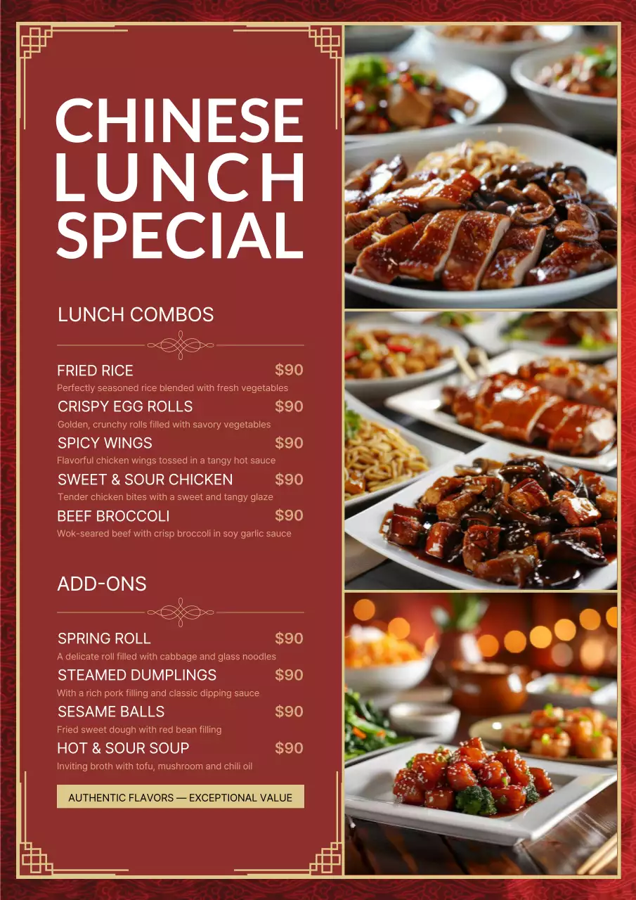 Red Traditional Lunch Menu Poster