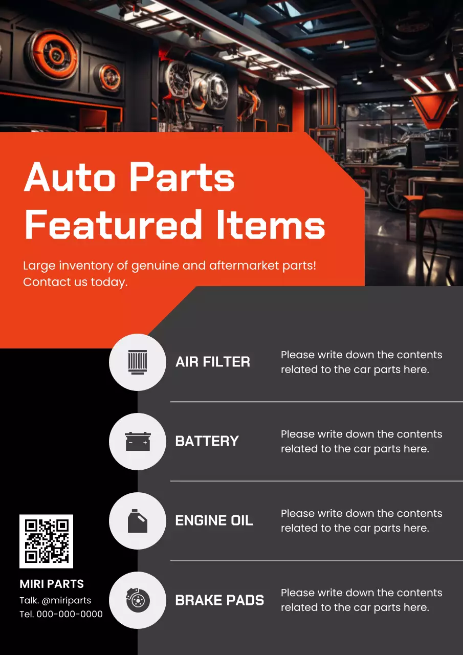 promosi suku cadang mobil modern berwarna oranye