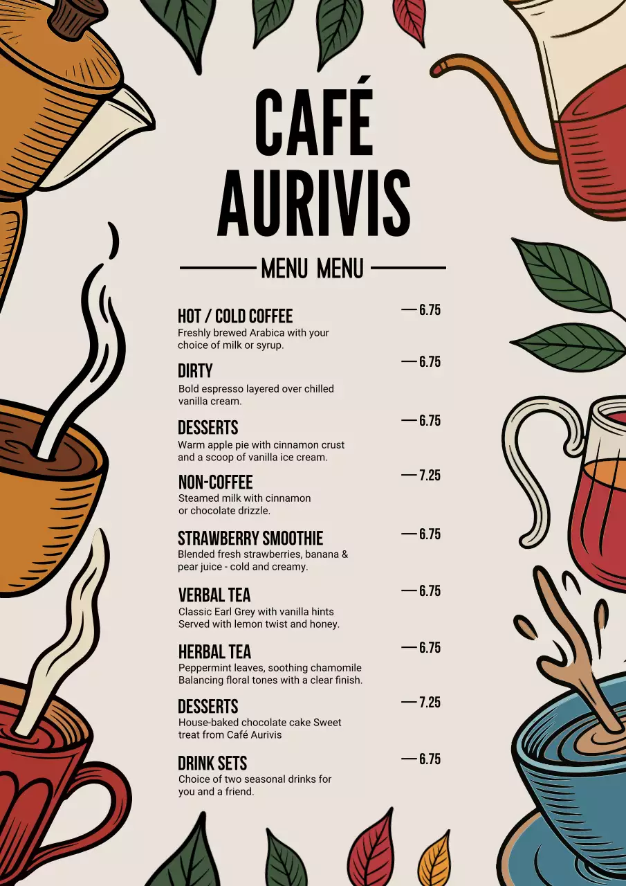 Colorful Retro Cafe Menu Poster