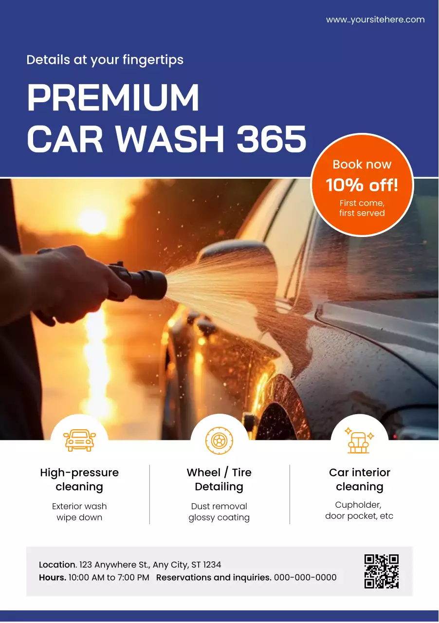 iklan cuci mobil modern berwarna biru