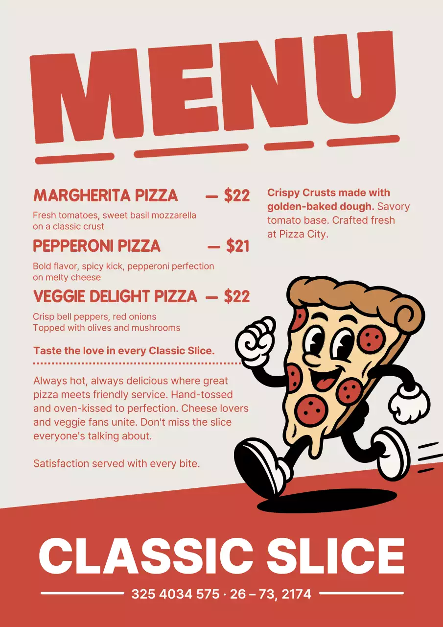 Red Retro Pizza Menu Poster