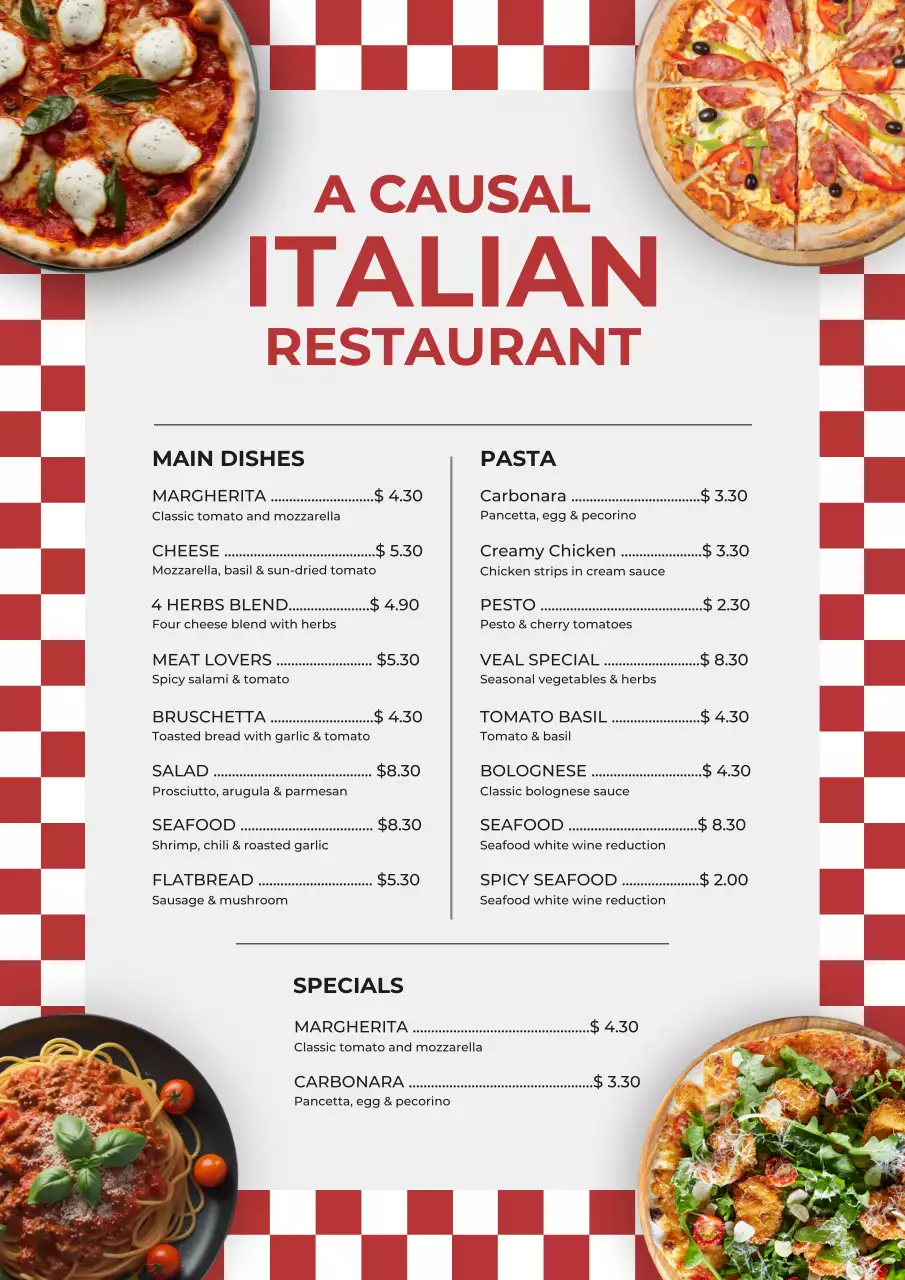 Red Classic Italian Menu Poster