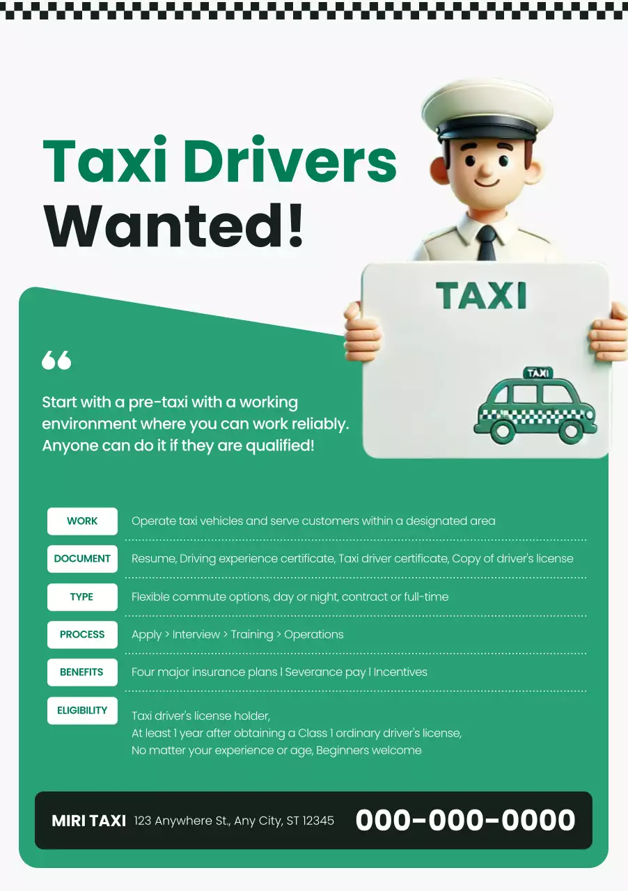 green modern taxi job posting