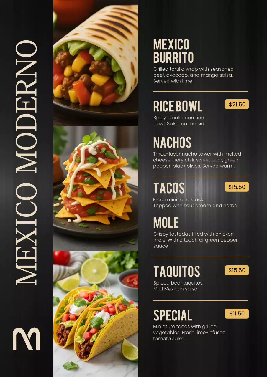 Black Modern Mexican Menu Design Poster