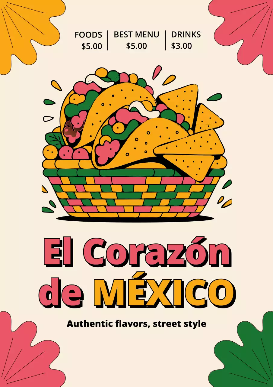 Colorful Retro Mexican Menu Advertisement Poster