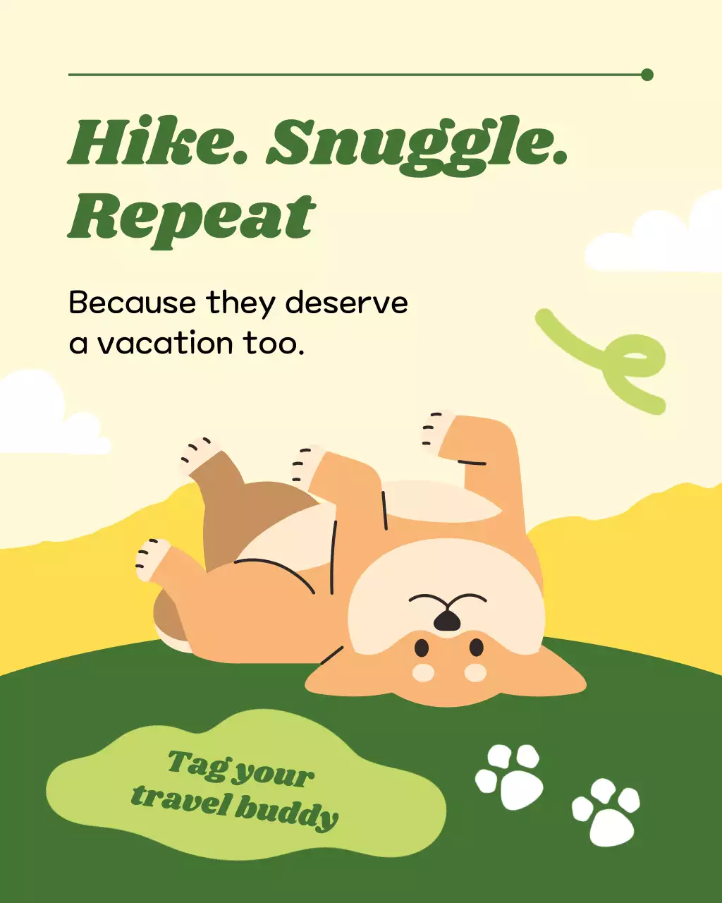 Green and Yellow Labor Day Travel and Outdoor Activities with Pet Social Media Template