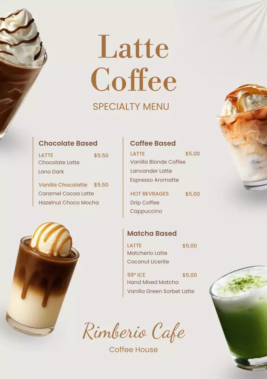 Beige Elegant Cafe Menu Poster