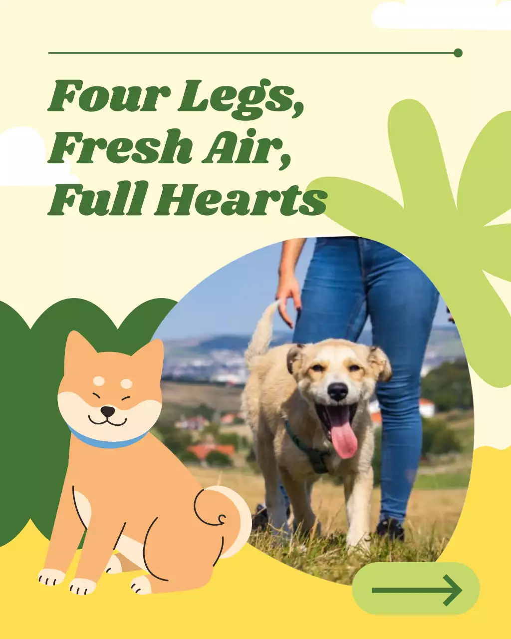 Green and Yellow Labor Day Travel and Outdoor Activities with Pet Social Media Template