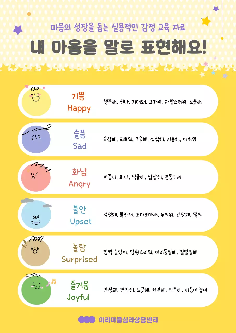 노랑 아기자기한 감정 교육 자료