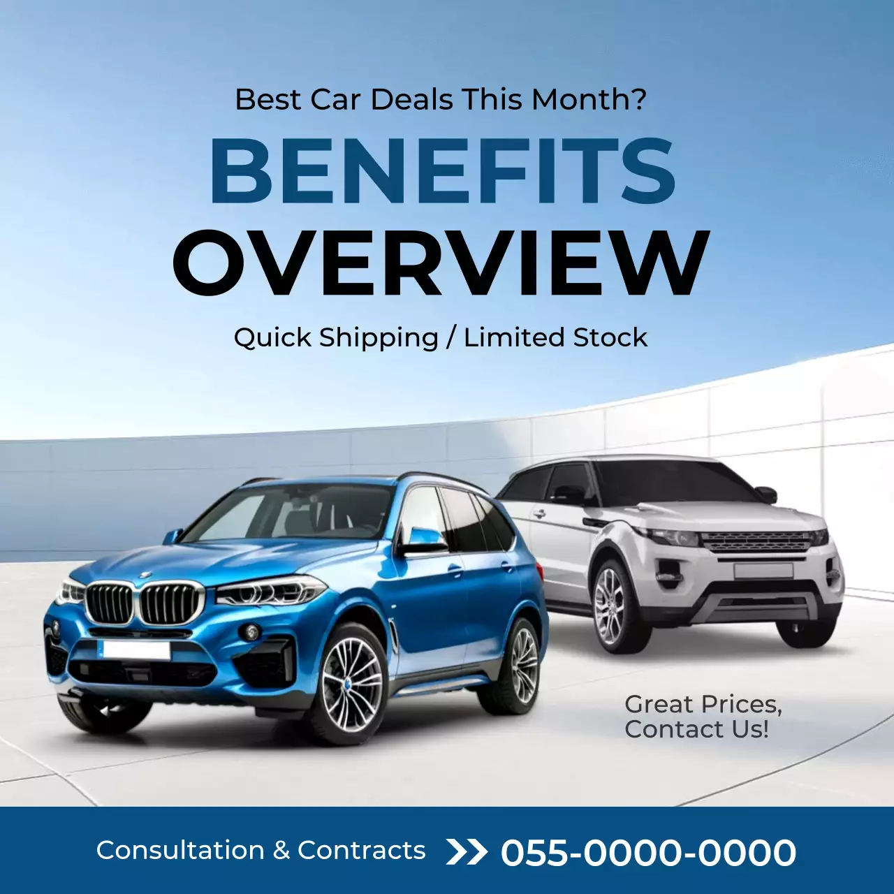 iklan penjualan mobil modern berwarna biru