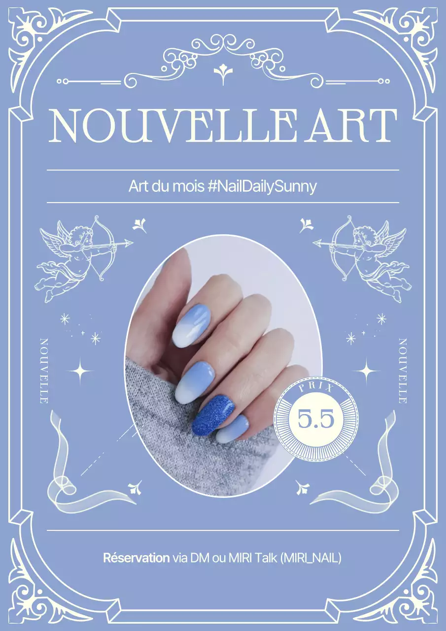 Promotion du nail art bleu ciel luxueux