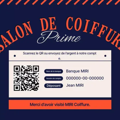 Guide de remise de salon de coiffure vintage en bleu marine et orange