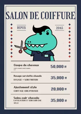Liste de prix du menu d'un salon de coiffure vintage en bleu marine