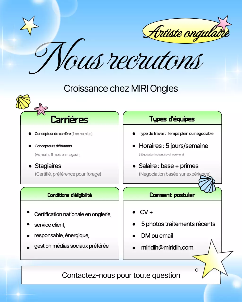 Offres d'emploi au salon de manucure Sky Blue Kitsch