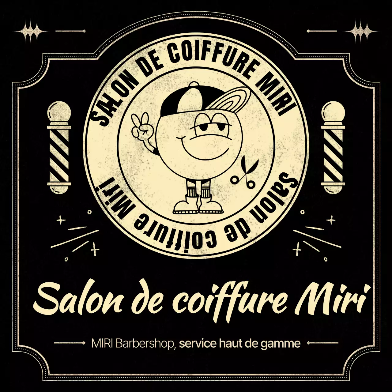 Promotion d'un salon de coiffure vintage noir