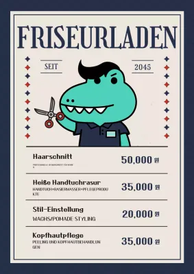 Vintage Barbershop Menü Preisliste in Marineblau