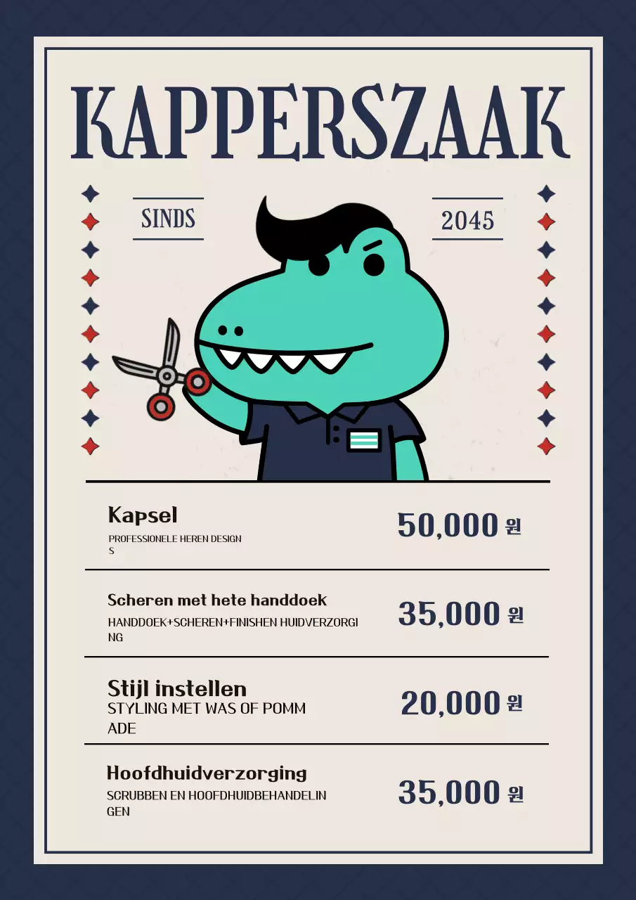 Vintage Barbershop Menu Prijslijst in Marineblauw