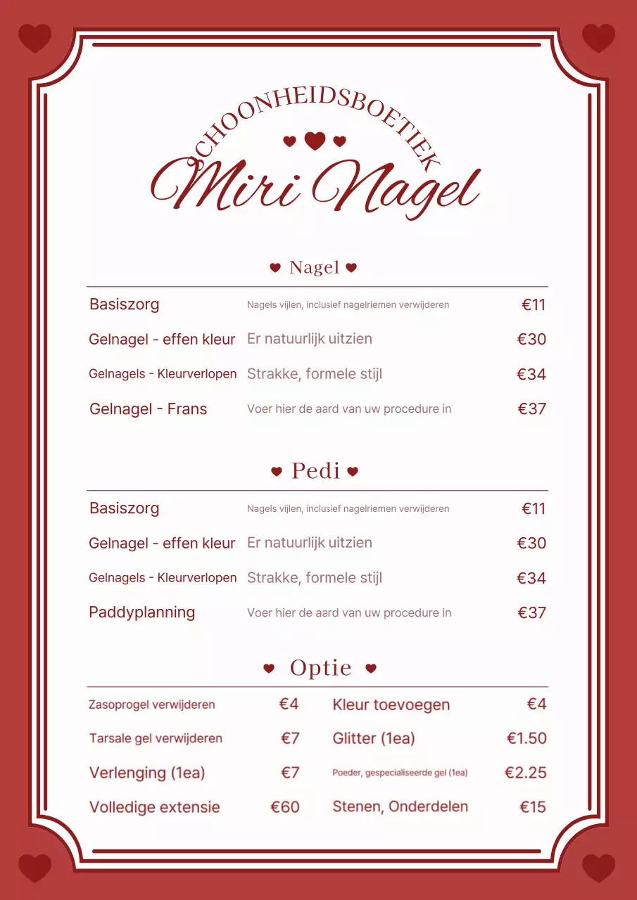 Rood eenvoudig nagelmenubord