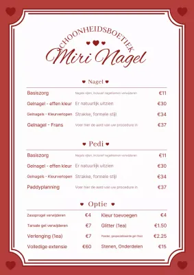 Rood eenvoudig nagelmenubord