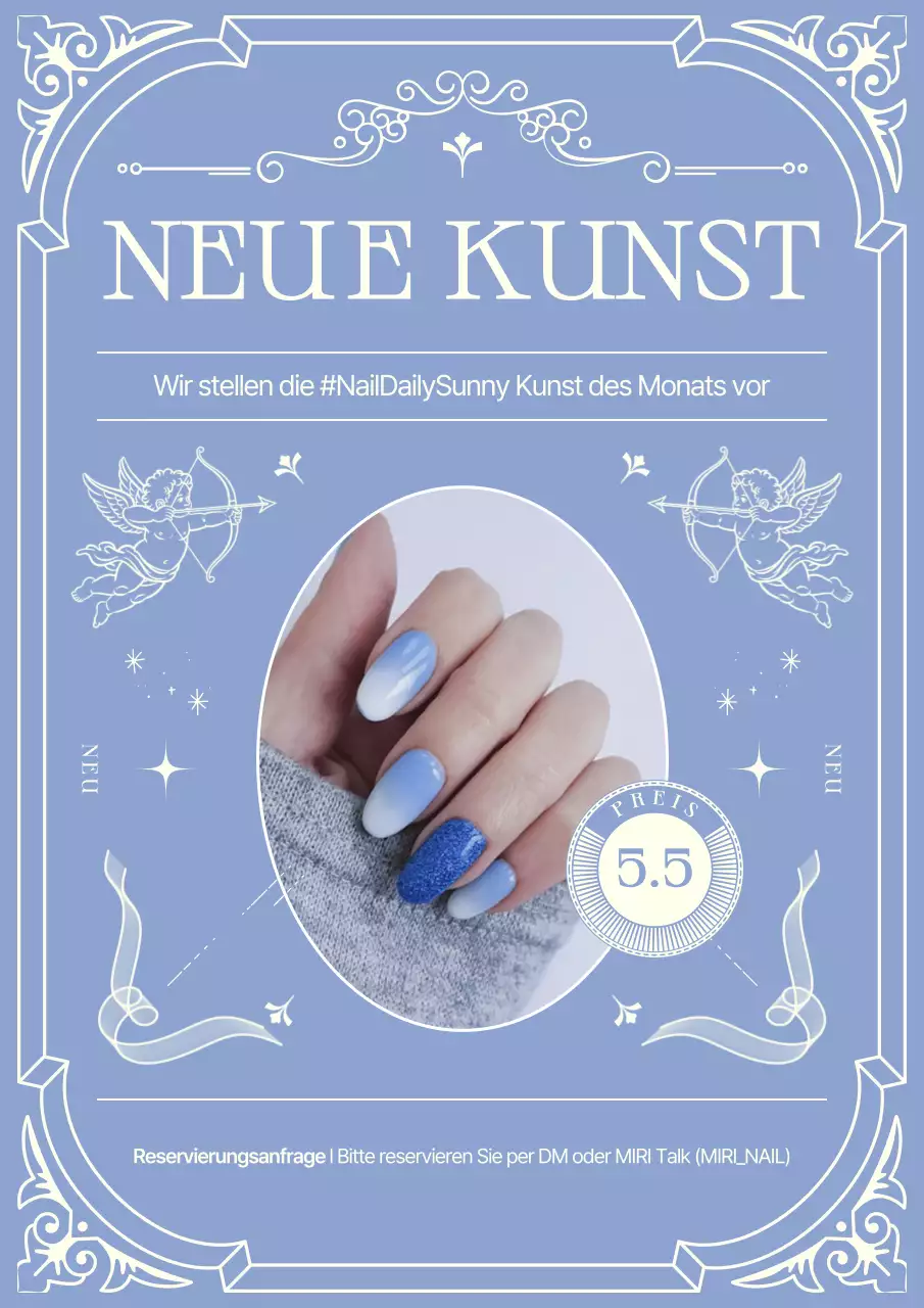 Werbung für luxuriöse himmelblaue Nagelkunst