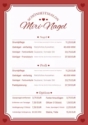 Rotes, einfaches Nagel-Menübrett