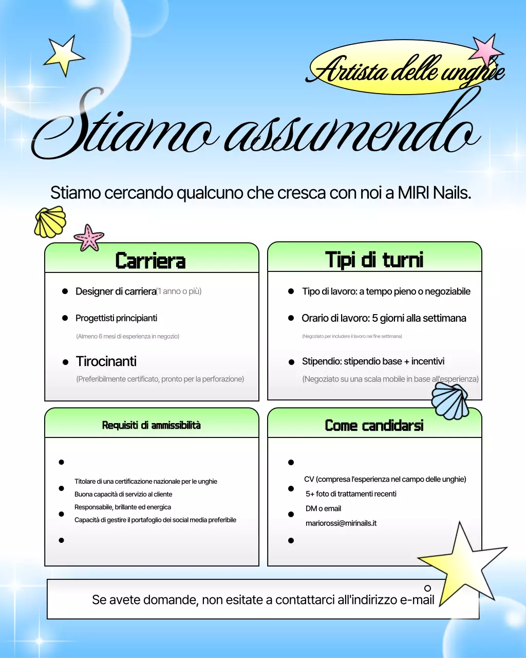 Offerte di lavoro presso il salone per unghie Sky Blue Kitsch