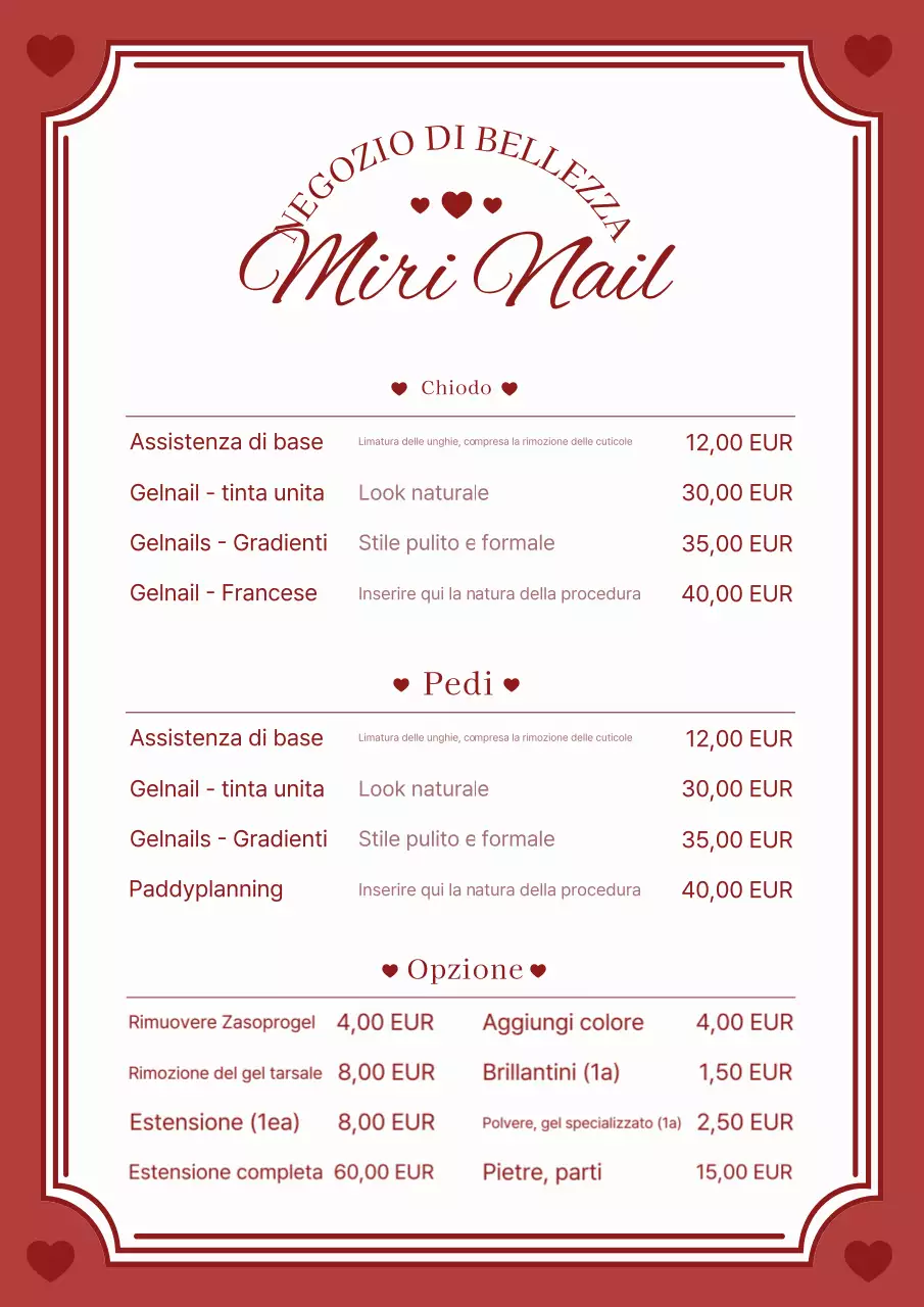 Menù semplice per unghie rosso