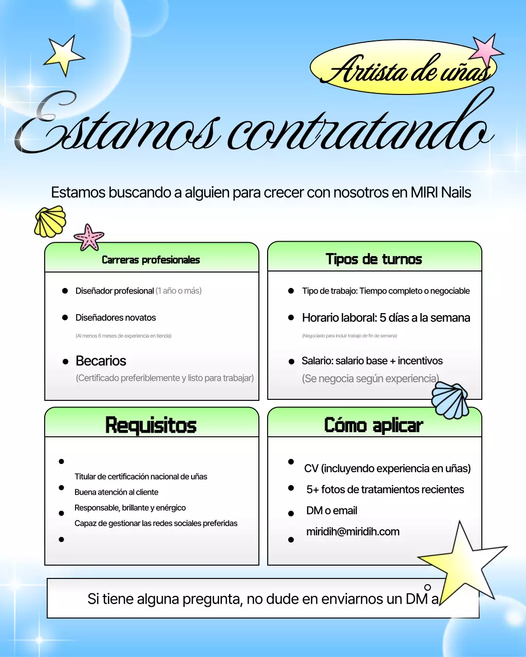 Ofertas de trabajo en el salón de uñas Sky Blue Kitsch