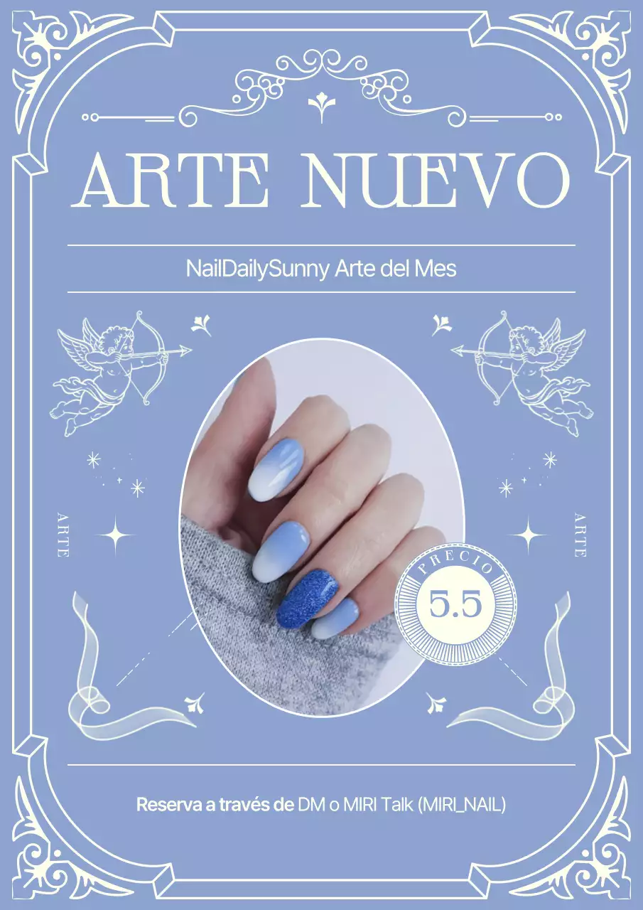 Promoción de lujoso arte de uñas en azul cielo.