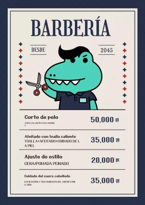 Lista de precios del menú de barbería vintage en azul marino