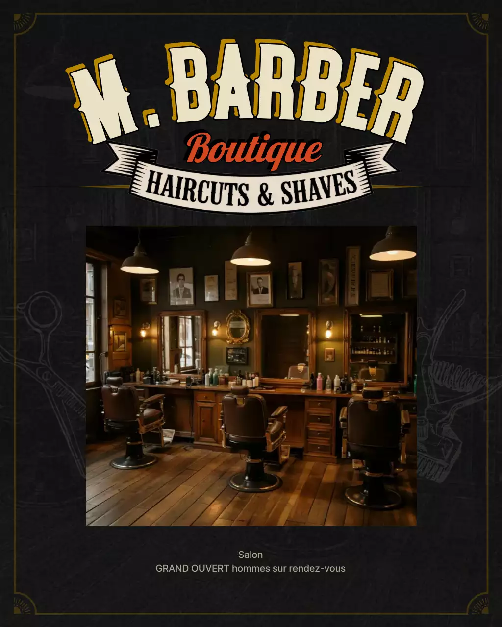 Design promotionnel de salon de coiffure vintage