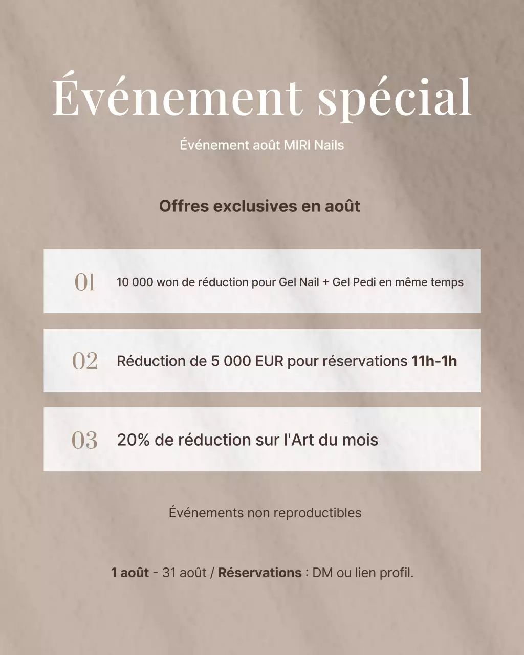 Un simple puzzle de publication Instagram de salon de manucure beige et marron.