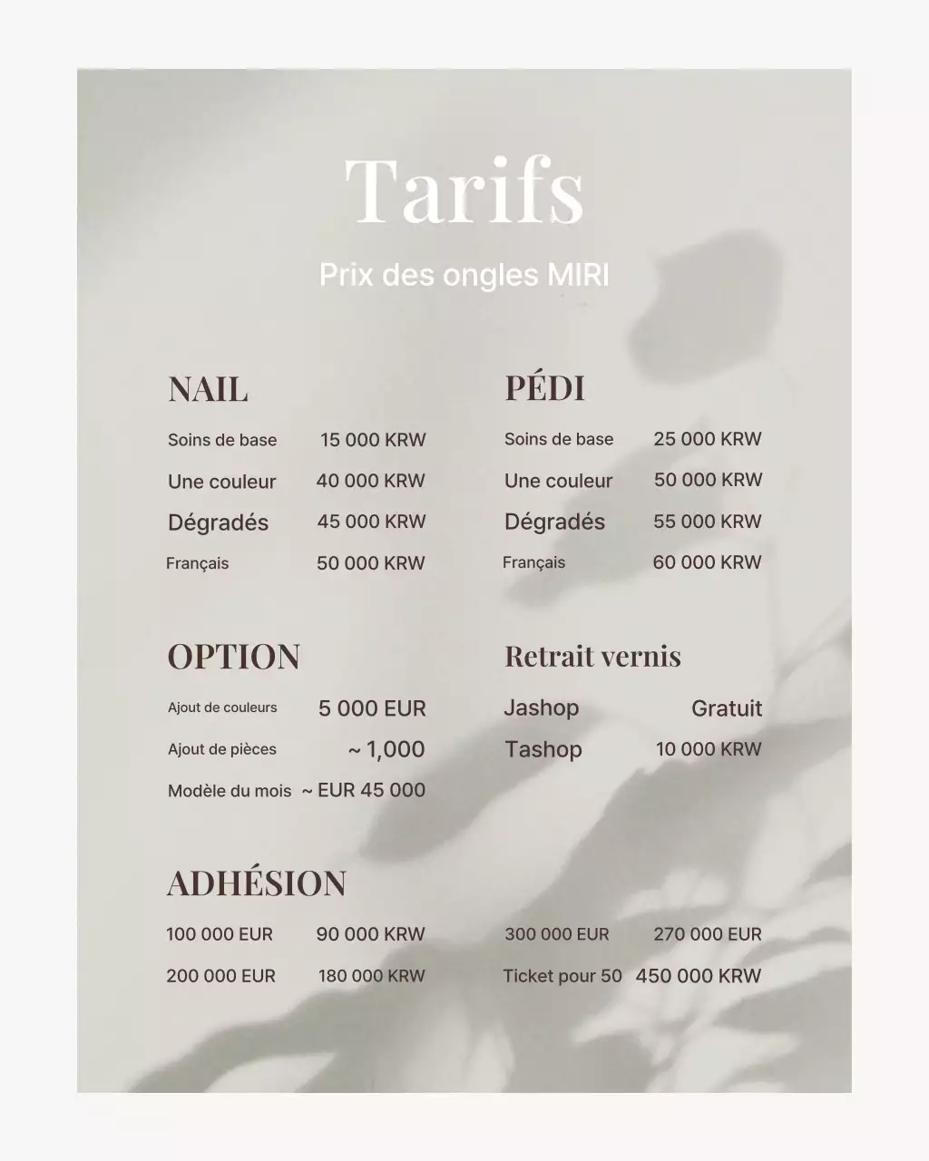 Un simple puzzle de publication Instagram de salon de manucure beige et marron.