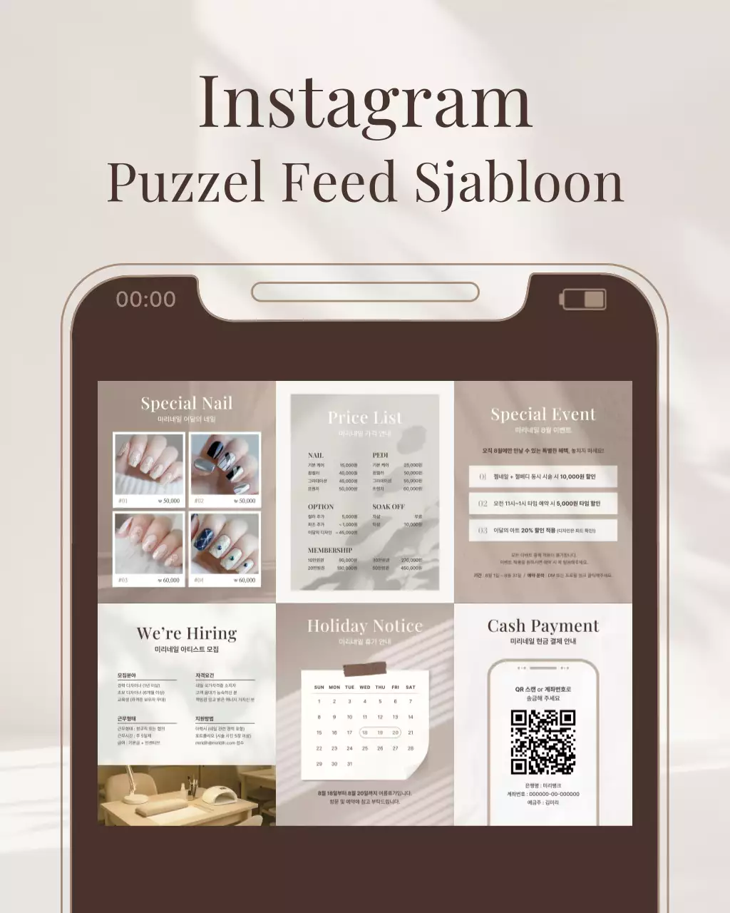 Een eenvoudige Instagram-puzzelpost over een beige en bruine nagelsalon.