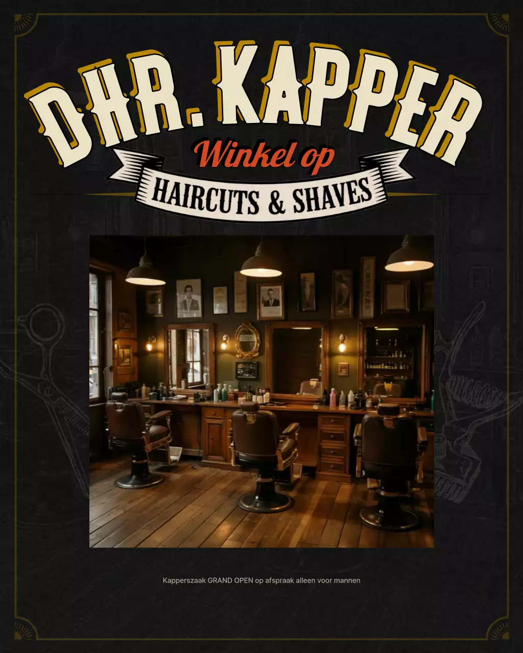 Vintage kapperszaak promotieontwerp