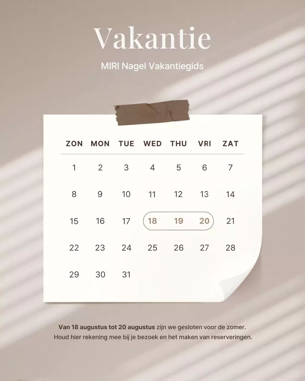 Een eenvoudige Instagram-puzzelpost over een beige en bruine nagelsalon.