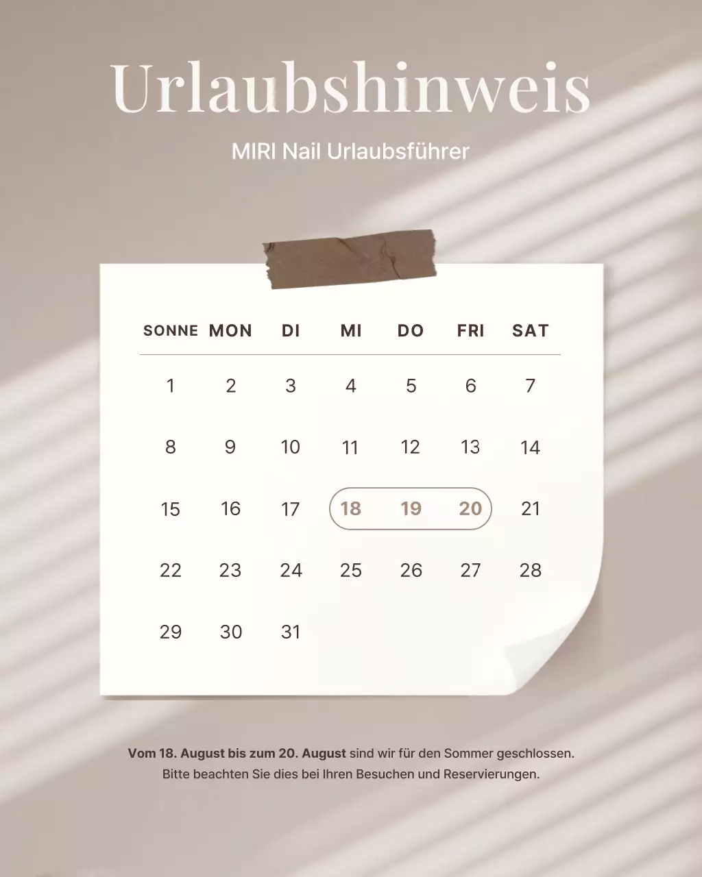 Ein einfacher beiger und brauner Instagram-Puzzle-Feed-Beitrag für ein Nagelstudio.